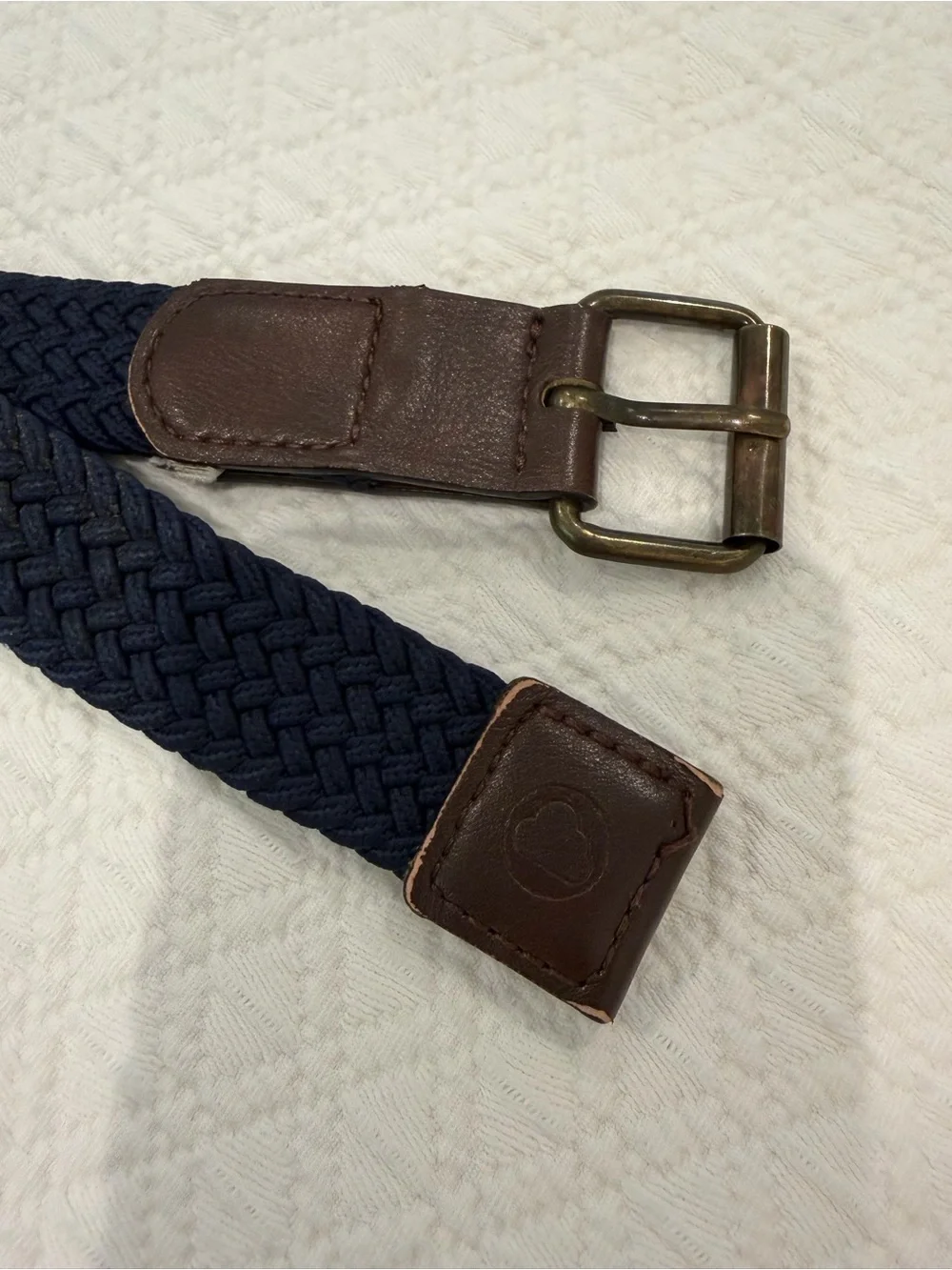 Kids Braided Stretchy Navy Belt with Brown Leather Trim (Roostas)